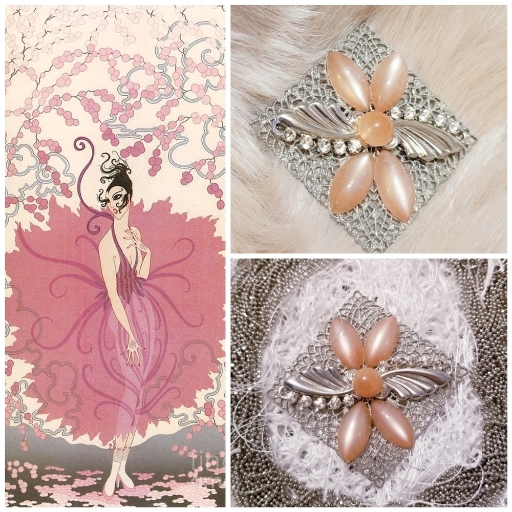 VINTAGE SOFT BLUSH FLORAL CRYSTAL WEDDING BROOCH